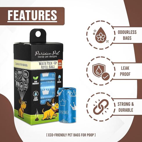 Parisian Pet Ecofriendly Dog Poop Bags Rolls - 320 Count Unscented Poop Bags For Dogs - Leakproof, Extra Thick, 16 Dog Waste Bags Refill Rolls - Polka Dot Pink Doggie Poop Bags - Fits All Dispenser in Kuwait