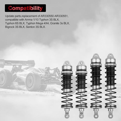 طقم ممتصات صدمات أمامية وخلفية من الألومنيوم، 4 قطع، متوافق مع Arrma 1/10 Typhon 3S/6S، Granite 4x4، Bigrock، Senton، بديل لـ AR330550، AR330551 in Kuwait