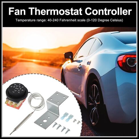 Universal 12V Electric Radiator Fan Thermostat Controller Kit Liquid Expansion Temperature Control Switch for Car, Durable Stainless Steel Black Silver Tone 1Set in Saudi Arabia