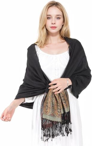 MUQU Women Pashmina Shawls and Wraps Scarf Soft Silky Reversible Paisley Scarves Shawl for Women in Kuwait