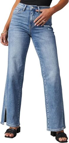LONGBIDA Baggy Wide Leg Jeans for Women Straight Patchwork Loose Boyfriends High Waisted Denim Y2k Pants in Saudi Arabia