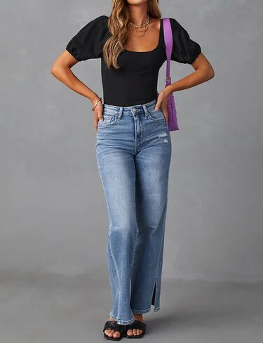 LONGBIDA Baggy Wide Leg Jeans for Women Straight Patchwork Loose Boyfriends High Waisted Denim Y2k Pants in Saudi Arabia