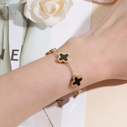 Lucky Clover Jewelry Set - 18K Gold Plated Four-Leaf Clover Bracelet, Pendant Necklace, and Earrings - Stylish Flower Link Bracelet Set, Perfect Jewelry Gifts for Women in Saudi Arabia