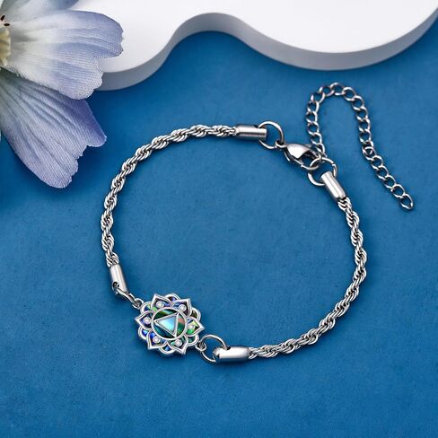 ONEFINITY Moonstone Lotus Bracelet 925 Sterling Silver Abalone Shell Lotus Flower Bracelets Yoga Jewelry Gifts for Women Mom in Kuwait