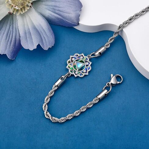 ONEFINITY Moonstone Lotus Bracelet 925 Sterling Silver Abalone Shell Lotus Flower Bracelets Yoga Jewelry Gifts for Women Mom in Kuwait