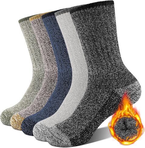 UUMIAER ميرينو جوارب من الصوف للرجال المشي لمسافات طويلة الحرارية الدافئة الشتاء طاقم الجوارب وسادة سميكة الرطوبة فتل الجوارب 5 أزواج in Kuwait