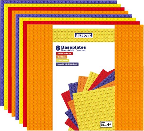 Building Bricks Baseplates Multipack, 32x32 Stud, 8 Pack of Base Plates in 4 Rainbow Color: Orange, Red, Yellow & Purple, Base for Building Blocks Creations, 10x10 in. (25.5x25.5 cm) in Kuwait