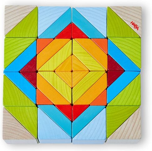 HABA 3D Puzzle Cube Mosaic - 48 Piece Wooden Blocks with 10 Double Sided Template Cards in Kuwait