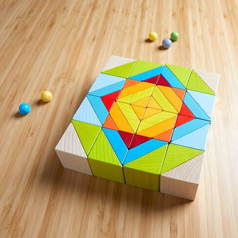 HABA 3D Puzzle Cube Mosaic - 48 Piece Wooden Blocks with 10 Double Sided Template Cards in Kuwait