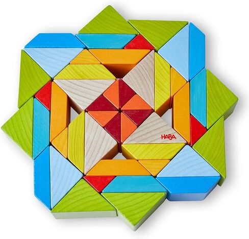 HABA 3D Puzzle Cube Mosaic - 48 Piece Wooden Blocks with 10 Double Sided Template Cards in Kuwait