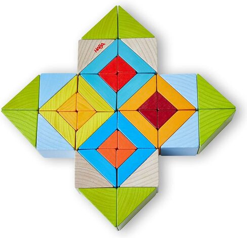 HABA 3D Puzzle Cube Mosaic - 48 Piece Wooden Blocks with 10 Double Sided Template Cards in Kuwait