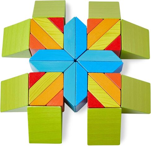 HABA 3D Puzzle Cube Mosaic - 48 Piece Wooden Blocks with 10 Double Sided Template Cards in Kuwait