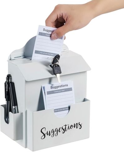MyGift Metal Suggestion Box, Classic Matte Gray Wall Mounted or Tabletop Comment Box with Lock, Keys, Paper Sheet and Pen Holder Slots in Saudi Arabia