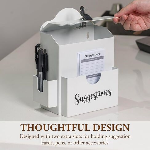 MyGift Metal Suggestion Box, Classic Matte Gray Wall Mounted or Tabletop Comment Box with Lock, Keys, Paper Sheet and Pen Holder Slots in Saudi Arabia