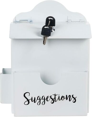 MyGift Metal Suggestion Box, Classic Matte Gray Wall Mounted or Tabletop Comment Box with Lock, Keys, Paper Sheet and Pen Holder Slots in Saudi Arabia