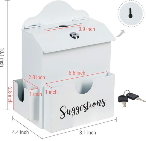 MyGift Metal Suggestion Box, Classic Matte Gray Wall Mounted or Tabletop Comment Box with Lock, Keys, Paper Sheet and Pen Holder Slots in Saudi Arabia