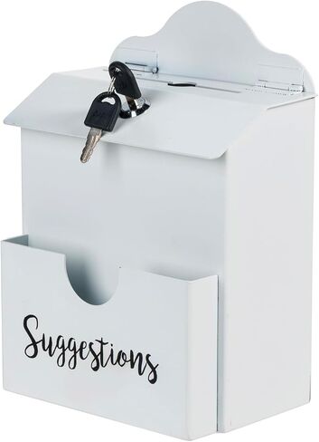 MyGift Metal Suggestion Box, Classic Matte Gray Wall Mounted or Tabletop Comment Box with Lock, Keys, Paper Sheet and Pen Holder Slots in Saudi Arabia