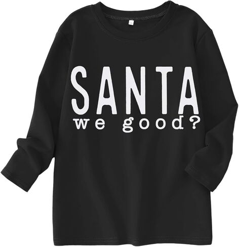 Ritatte Boys Girls Christmas Shirts Kids Cute Santa We Good Letter Print Long Sleeve T-Shirts Xmas Holiday Casual Tee Tops in Kuwait