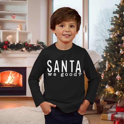 Ritatte Boys Girls Christmas Shirts Kids Cute Santa We Good Letter Print Long Sleeve T-Shirts Xmas Holiday Casual Tee Tops in Kuwait