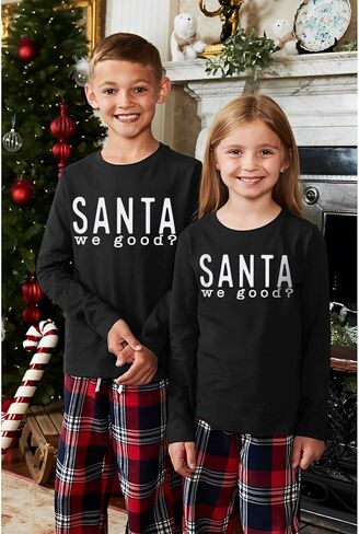 Ritatte Boys Girls Christmas Shirts Kids Cute Santa We Good Letter Print Long Sleeve T-Shirts Xmas Holiday Casual Tee Tops in Kuwait