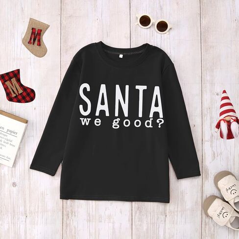 Ritatte Boys Girls Christmas Shirts Kids Cute Santa We Good Letter Print Long Sleeve T-Shirts Xmas Holiday Casual Tee Tops in Kuwait