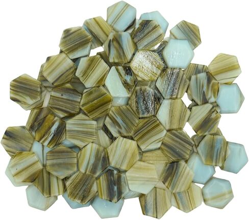 1.1 lbs Hexagonal Glass Mosaic Tiles, Max Width 0.98 inch, Hot Melt Glass, Mineral Texture, Indoor & Outdoor Decor, DIY Kitchen Backsplash, Bathroom Wall, Crafts (H Pattern) in Saudi Arabia
