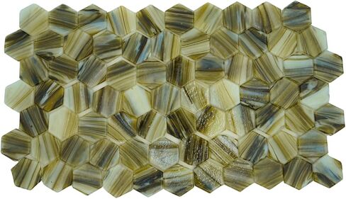 1.1 lbs Hexagonal Glass Mosaic Tiles, Max Width 0.98 inch, Hot Melt Glass, Mineral Texture, Indoor & Outdoor Decor, DIY Kitchen Backsplash, Bathroom Wall, Crafts (H Pattern) in Saudi Arabia