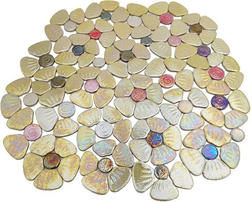 1.1lb Iridescent Flower Ceramic Mosaic Tiles for Crafts, 3 Size Flowers Porcelain Mosaic Pieces for Mosaic DIY,Plates, Flowerpots, Vases,Stepping Stones (White) in Kuwait