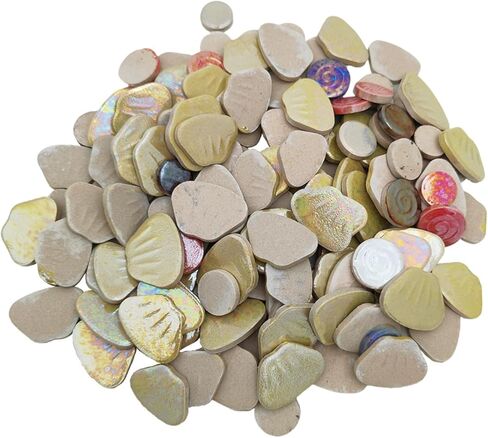 1.1lb Iridescent Flower Ceramic Mosaic Tiles for Crafts, 3 Size Flowers Porcelain Mosaic Pieces for Mosaic DIY,Plates, Flowerpots, Vases,Stepping Stones (White) in Kuwait