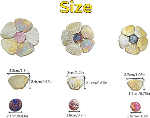 1.1lb Iridescent Flower Ceramic Mosaic Tiles for Crafts, 3 Size Flowers Porcelain Mosaic Pieces for Mosaic DIY,Plates, Flowerpots, Vases,Stepping Stones (White) in Kuwait