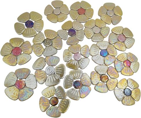 1.1lb Iridescent Flower Ceramic Mosaic Tiles for Crafts, 3 Size Flowers Porcelain Mosaic Pieces for Mosaic DIY,Plates, Flowerpots, Vases,Stepping Stones (White) in Kuwait