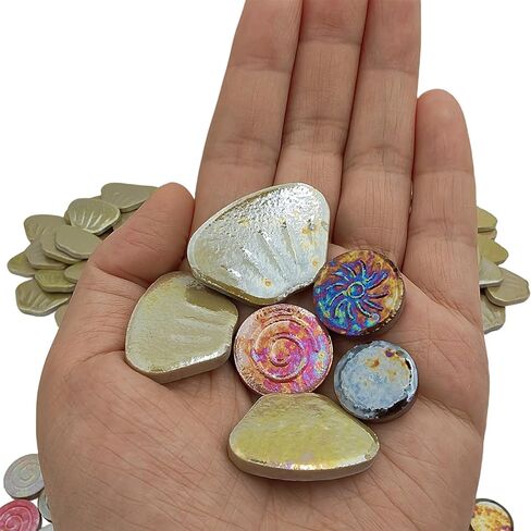 1.1lb Iridescent Flower Ceramic Mosaic Tiles for Crafts, 3 Size Flowers Porcelain Mosaic Pieces for Mosaic DIY,Plates, Flowerpots, Vases,Stepping Stones (White) in Kuwait