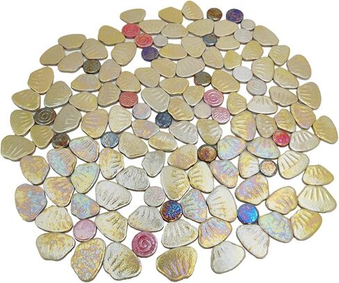 1.1lb Iridescent Flower Ceramic Mosaic Tiles for Crafts, 3 Size Flowers Porcelain Mosaic Pieces for Mosaic DIY,Plates, Flowerpots, Vases,Stepping Stones (White) in Kuwait