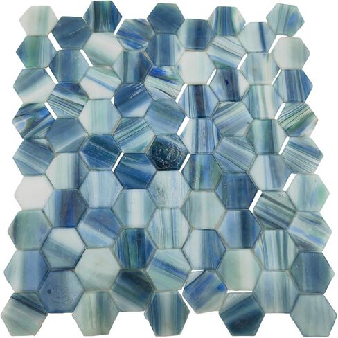 1.1lb Hexagonal Mosaic Tiles for Crafts Bulk,1.5cm Glass Tiles for Mosaic Projects, Iridescent Stained Glass Pieces (Blue Gray) in Saudi Arabia