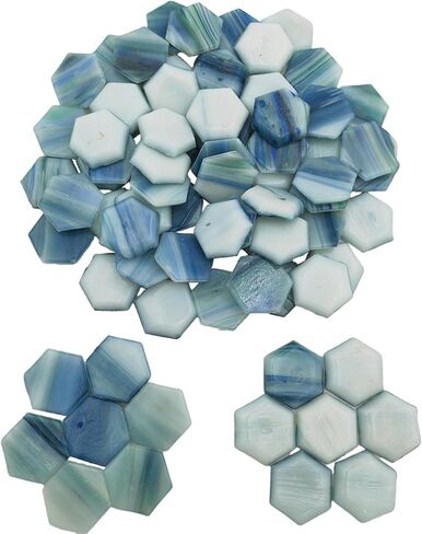 1.1lb Hexagonal Mosaic Tiles for Crafts Bulk,1.5cm Glass Tiles for Mosaic Projects, Iridescent Stained Glass Pieces (Blue Gray) in Saudi Arabia