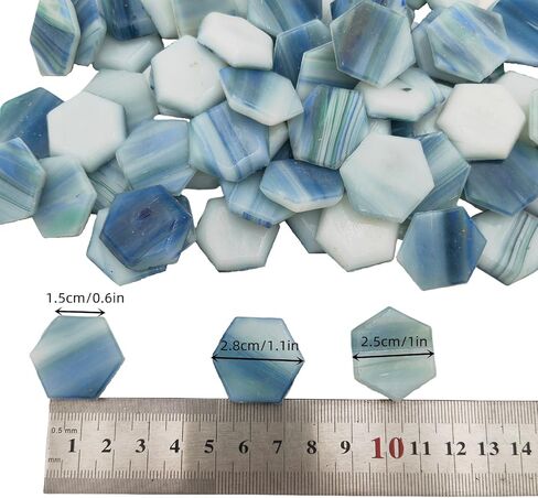 1.1lb Hexagonal Mosaic Tiles for Crafts Bulk,1.5cm Glass Tiles for Mosaic Projects, Iridescent Stained Glass Pieces (Blue Gray) in Saudi Arabia