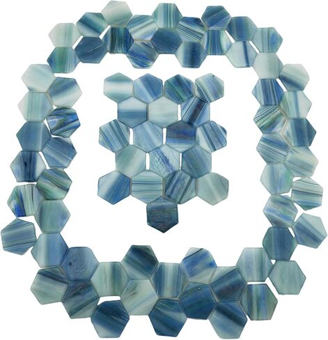 1.1lb Hexagonal Mosaic Tiles for Crafts Bulk,1.5cm Glass Tiles for Mosaic Projects, Iridescent Stained Glass Pieces (Blue Gray) in Saudi Arabia