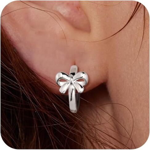 Gold Earrings for Women Trendy Bow Earrings 14K Gold Plated/Silver Hoops Simple Bow Twist Gold Huggie Hoop Earrings Dainty Cubic Zirconia Bow Hoop Earrings for Women Jewelry in Kuwait