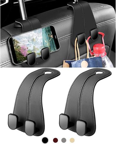 Car Purse Hook,Multifunctional Car Seat Back Storage Hook,Headrest Hooks for Car & Purse Hook for Car,Easy to Install and Remove,Suitable for Most Car Seats(Black Leather) in Saudi Arabia