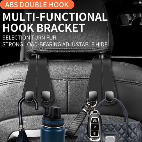 Car Purse Hook,Multifunctional Car Seat Back Storage Hook,Headrest Hooks for Car & Purse Hook for Car,Easy to Install and Remove,Suitable for Most Car Seats(Black Leather) in Saudi Arabia