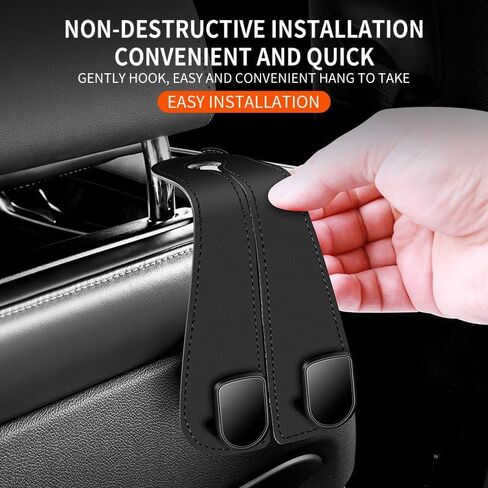 Car Purse Hook,Multifunctional Car Seat Back Storage Hook,Headrest Hooks for Car & Purse Hook for Car,Easy to Install and Remove,Suitable for Most Car Seats(Black Leather) in Saudi Arabia