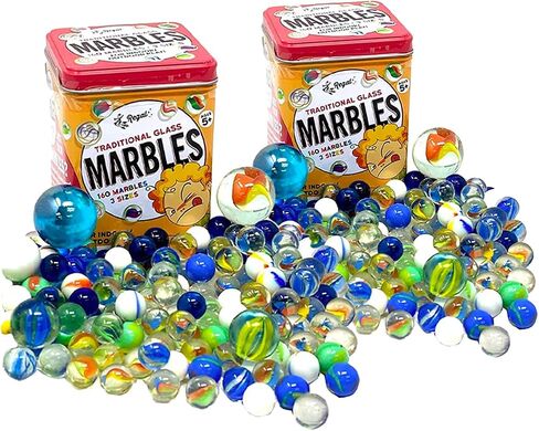 Regal Games 160 Count Traditional Glass Marbles with a Storage Tin, 3 Sizes, Variety of Patterns in Saudi Arabia