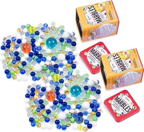 Regal Games 160 Count Traditional Glass Marbles with a Storage Tin, 3 Sizes, Variety of Patterns in Saudi Arabia