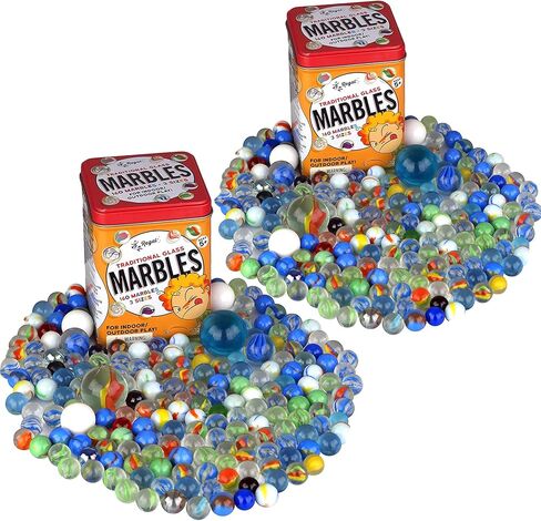 Regal Games 160 Count Traditional Glass Marbles with a Storage Tin, 3 Sizes, Variety of Patterns in Saudi Arabia