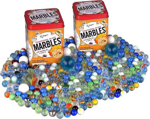 Regal Games 160 Count Traditional Glass Marbles with a Storage Tin, 3 Sizes, Variety of Patterns in Saudi Arabia