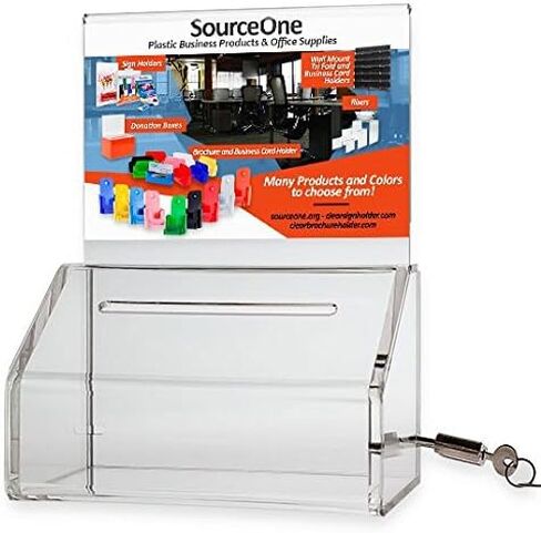 SOURCEONE.ORG صندوق تبرع/اقتراع أكريليك عالي التحمل مع قفل وحامل لافتة in Saudi Arabia