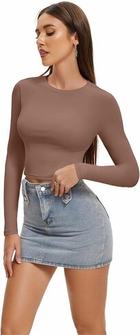 قطع علوية قصيرة الأكمام من SKYZOO للنساء 2024 بقصة ضيقة وأزياء الخريف الأساسية Y2k ملابس الفتيات المراهقات in Kuwait