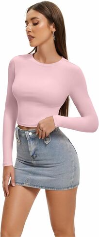 SKYZOO Long Sleeve Crop Tops for Women 2024 Slim Fit Basic Fall Fashion Y2k Teen Girl Clothes in Saudi Arabia