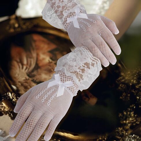 Lace Gloves Tea Party Gloves Lace Gloves Women Short Elegant Wedding Bridal Gloves Opera Halloween Cosplay Gloves in Saudi Arabia
