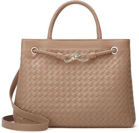 Woven Bag for Women Shoulder Purse: Vegan Leather Handbag - Handmade Tote Bag - Elegant Satchel Bag with Bowknot in Saudi Arabia
